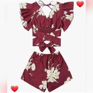 Floral Burgundy Two-Piece Set